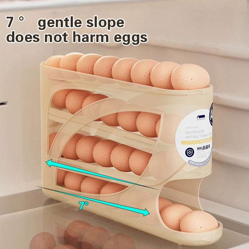4-Layer Automatic Rolling Egg Holder Rack – Refrigerator Egg Storage Box Kitchen Organizer