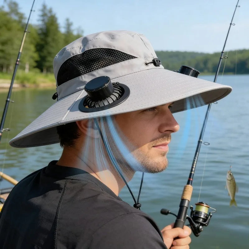 Solar Fan Sun Hat With Dual Fans And USB Charging