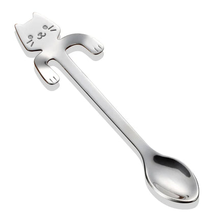 304 Stainless Steel Coffee Spoon Lovely Cute Cat Shape Teaspoon Dessert Snack Scoop Ice Cream Mini Spoons Kitchen ToolsTableware