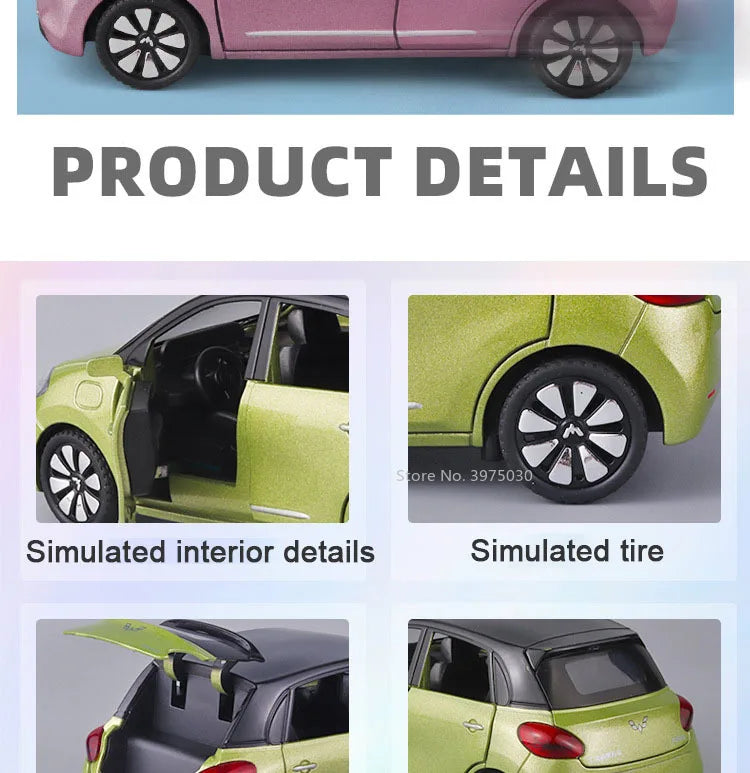1/32 New Energy Electric Car Model Toy Wuling Binguo Alloy Diecast Vehicles with Sound Light Collection Toys