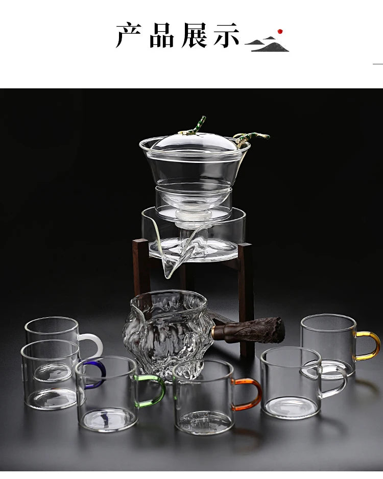 Heat-resistant glass tea set magnetic water diversion rotating cover bowl semi-automatic tea maker lazy teapot Kungfu tea set