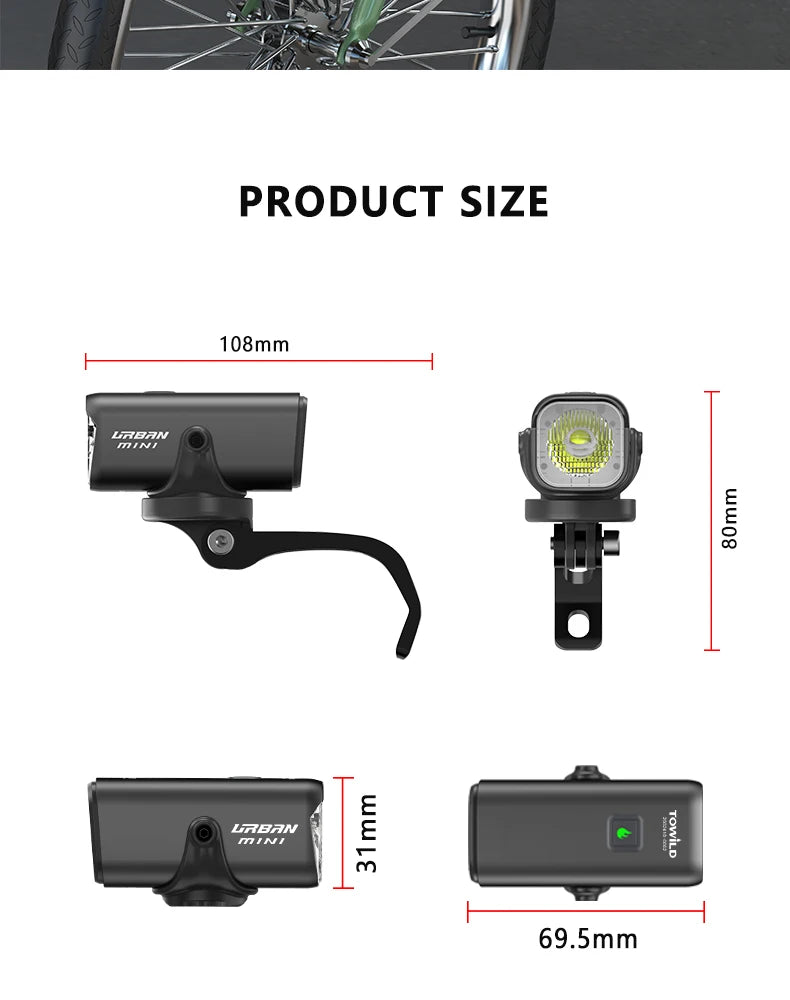 Bicycle Light For Brompton Light Type-C Rechargeable Brompton Headlight 800LM IPX6 Waterproof 1100mAh Bike Accessories