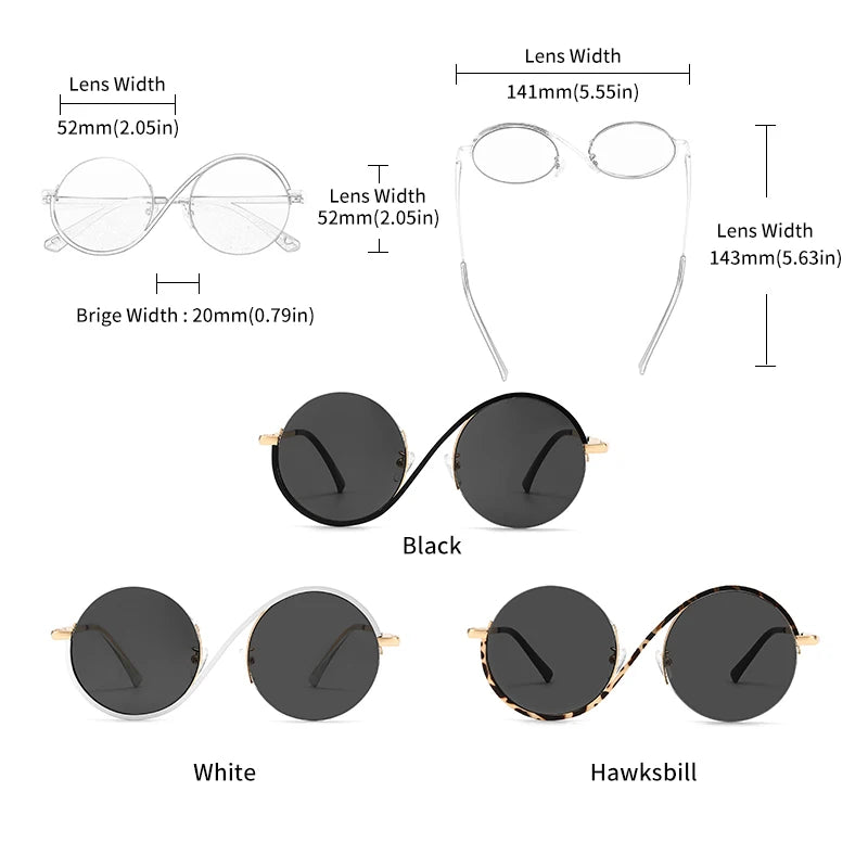 Round Frame Punk Style Women Sunglasses UV400 Anti-Reflective Fashion Eyewear Alloy Frame