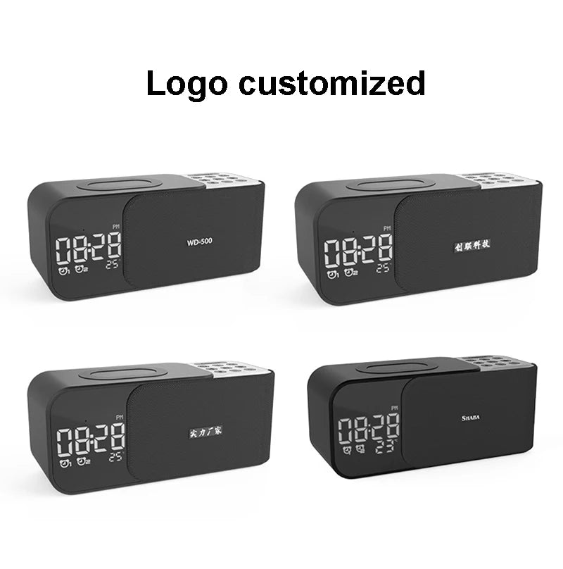 15W wireless charging Dual alarm clock home Bluetooth speaker with night light Bluetooth subwoofer temperature display FM/TF/AUX