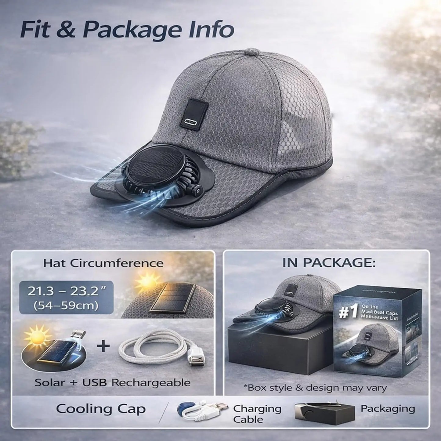 Wide Brim Solar Fan Hat With USB Charging