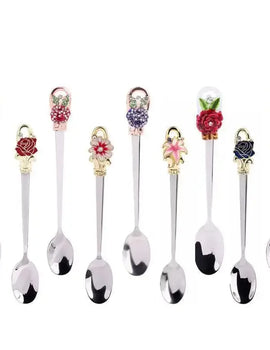 1 Pcs Vintage Enamel color Carved Alloy Coffee Spoon Ice Cream Dessert Tea Dining Kitchen Accessories