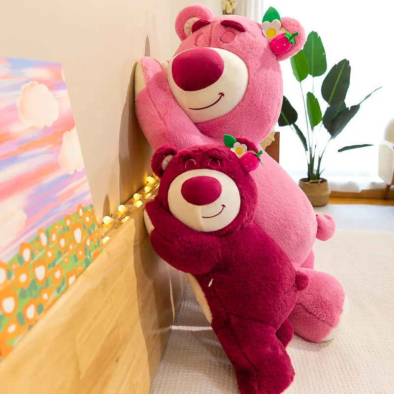 Kawaii Strawberry Bear Plush Stuffed Animal Lying Down Pillow