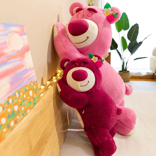 Kawaii Strawberry Bear Plush Stuffed Animal Lying Down Pillow