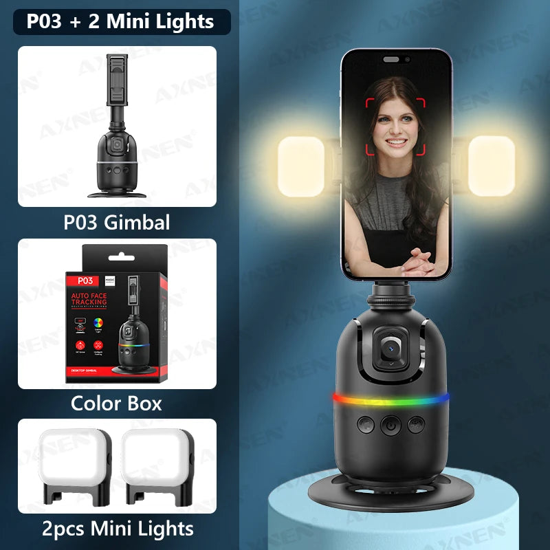 P03 Gimbal Stabilizer for Mobile Phone AI 360 Follow Selfie Stand Face Tracking Desktop Gimbal for Cellphone and Cameras