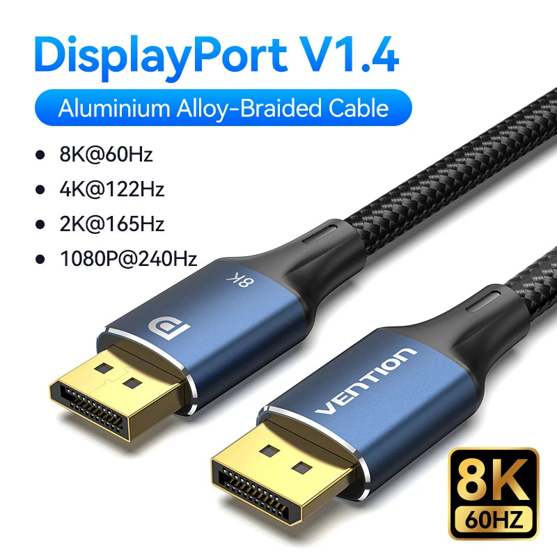DisplayPort 1.4 Cable 8K 60Hz 4K HDR 165Hz Display Port Audio Cable for Video PC Laptop TV Display Port 1.4 DP Cable 1.2