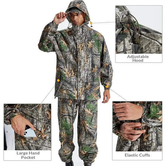 Camouflage Waterproof Folding Rain Poncho for Fishing Hiking and Camping
