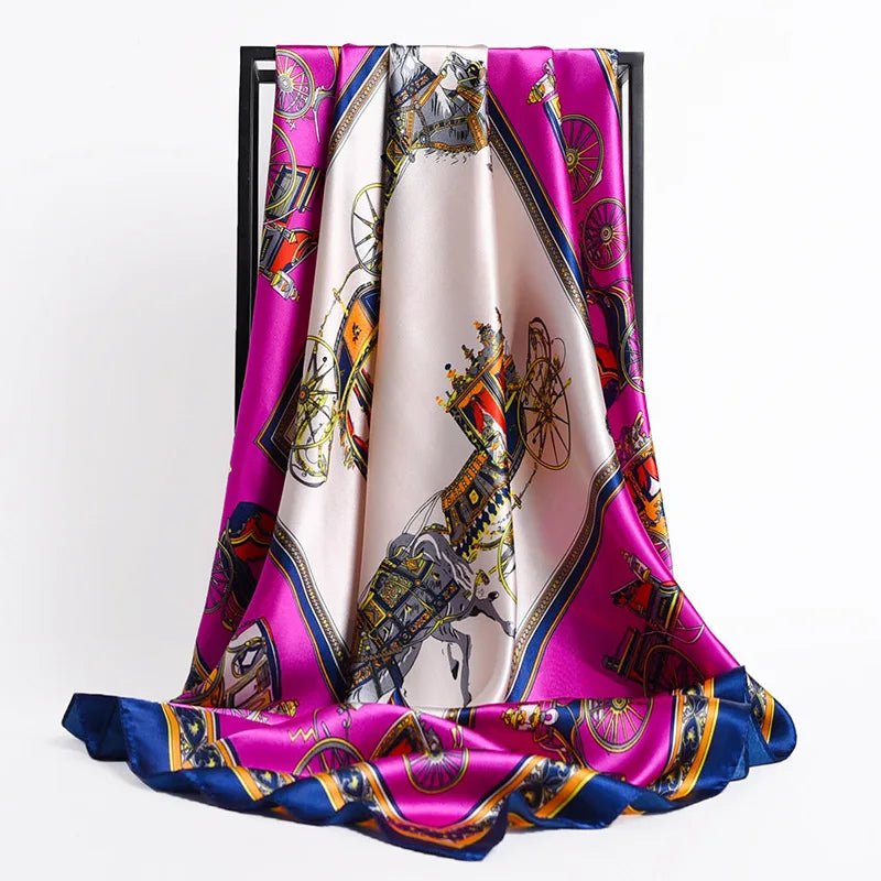 Silk Scarves Women Leaf Print Foulard Satin Square Head Hijab Scarf Ladies Luxury Brand Shawls  Bandana Female Muffler Scarf