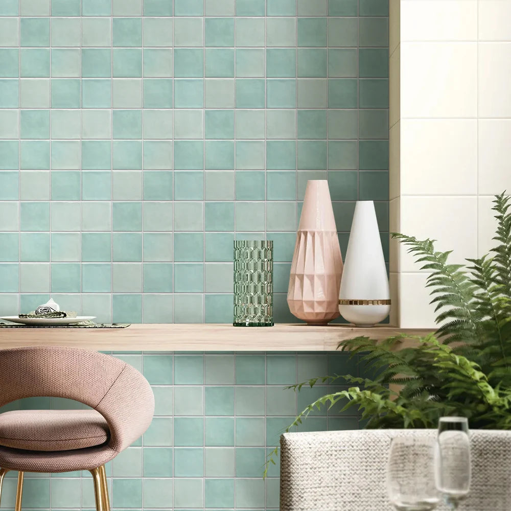 10pcs 3D Tile Stickers, Self-adhesive Green Tile Backsplash for Kitchen Bathroom, Waterproof, Matt, 30 x 30cm, Interior Wall Decor