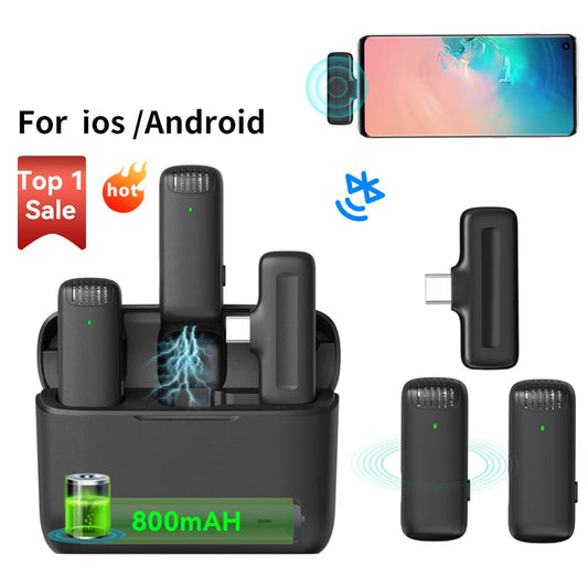 Wireless Lavalier Microphone Dual Mic Plug & Play for iPhone Android Live Recording