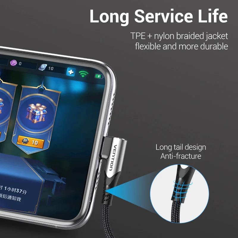 USB C Cable 90 Degree Fast Charger USB A to Type C Cable for Huawei Honor Xiaomi Redmi Samsung Mobile Phone USB-C Cord