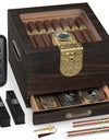 Cigar Humidor, Cedar Wood Cigar Box, Includes Leather Cigar Case, Cigar Tube, Digital Hygrometer and 2 Humidifiers, Gift Set