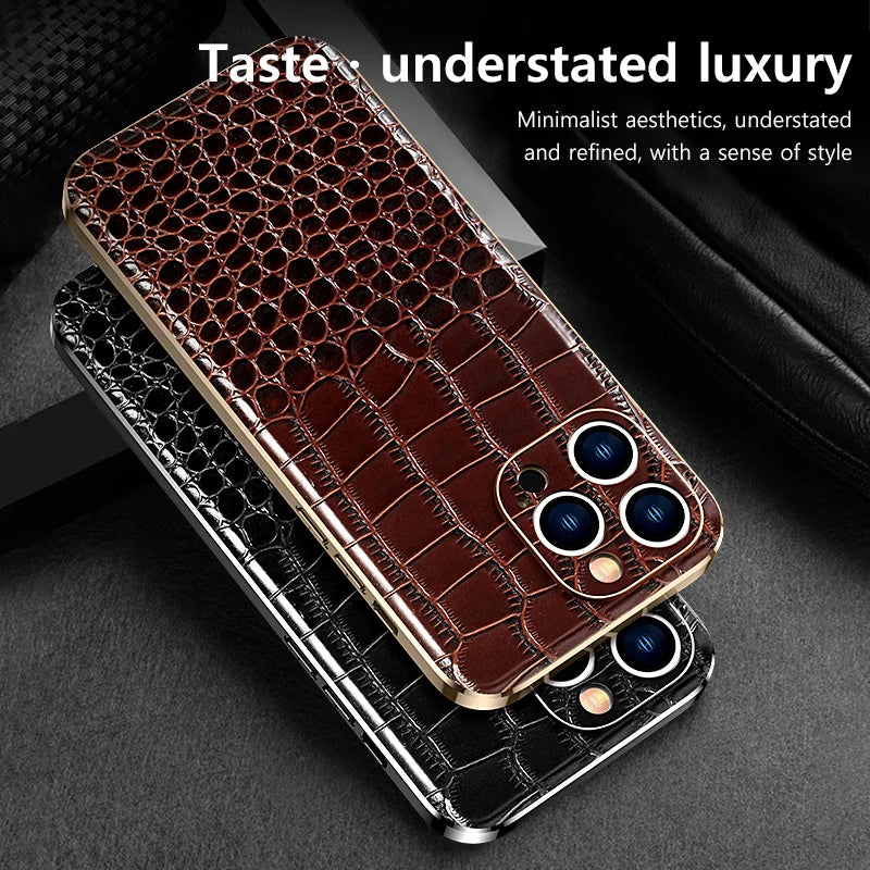 Genuine Leather Phone Case for iPhone 16 15 Pro Max 14ProMax Luxury Soft Edges Shockproof Camera Protection Cover