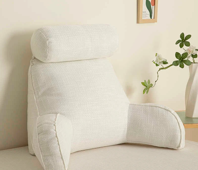 Reading Study Pillow,Bed Wedge with Arms and Pockets Bolster Back Support, Lumbar for Sofa,Office Chair Decorative Pillow