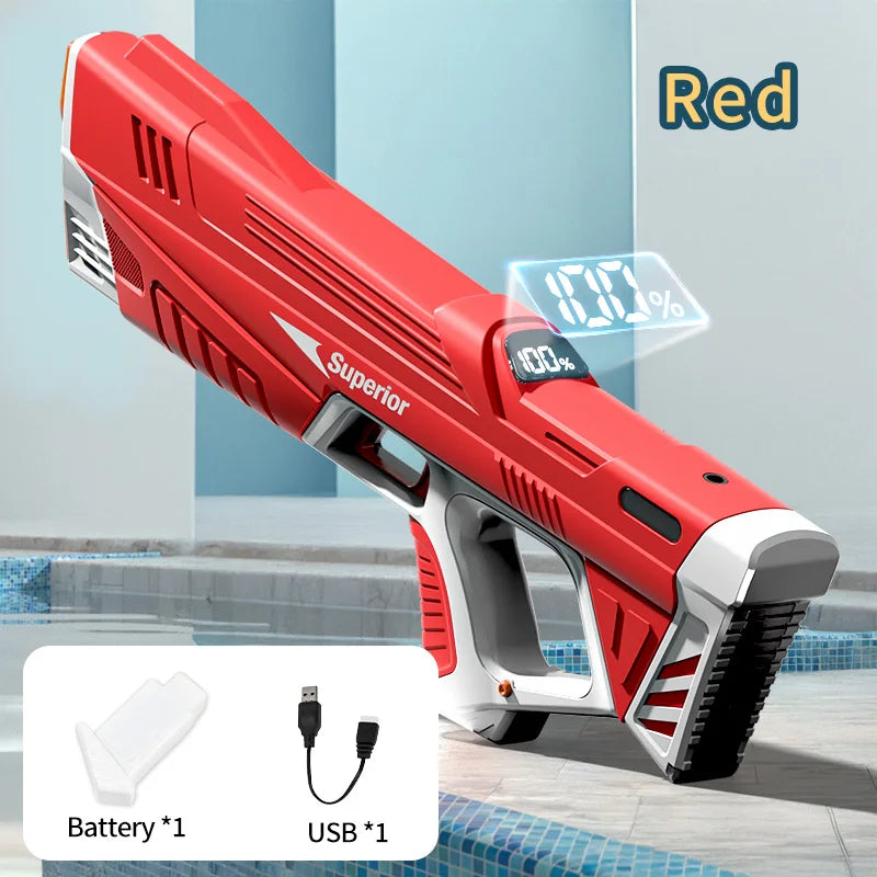 Electric Water Gun with Battery Level Display Automatic Water Absorption Rechargeable Water Blaster