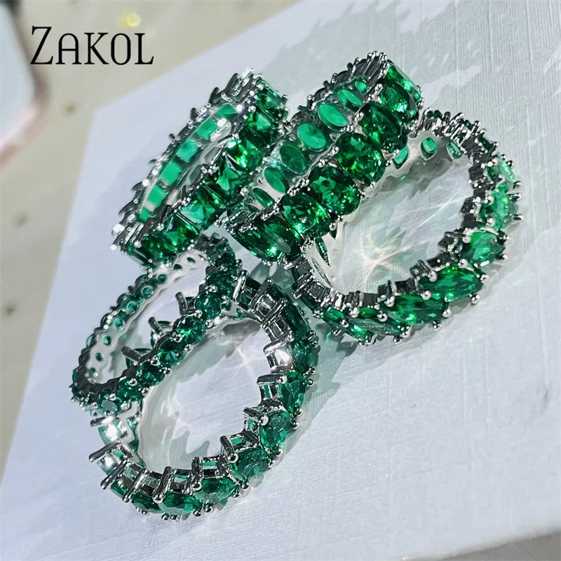 Green Zirconia Rings for Women Geometry Crystal Ring