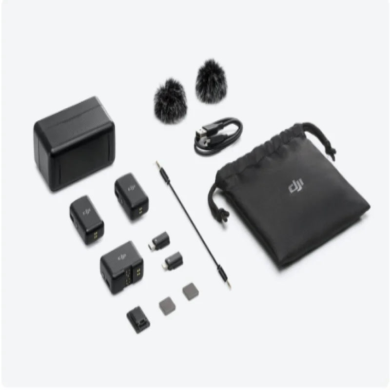 Wireless Microphone System Dual Channel Recording Kit with 250m Transmission Range and Charging Case