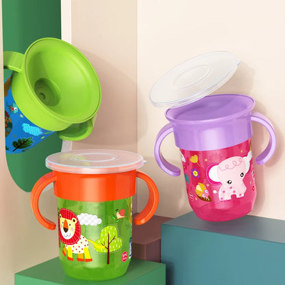 Baby Water Cups 360 Degrees Rotated Baby Learning Drinking Cup with Double Handle Flip Lid Leakproof Infants Water Cups Bottle