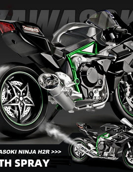 1:9 Kawasaki H2R With Spray Alloy Die Cast Motorcycle Model Toy Vehicle Collection Sound and Light Off Road Autocycle Toys Car