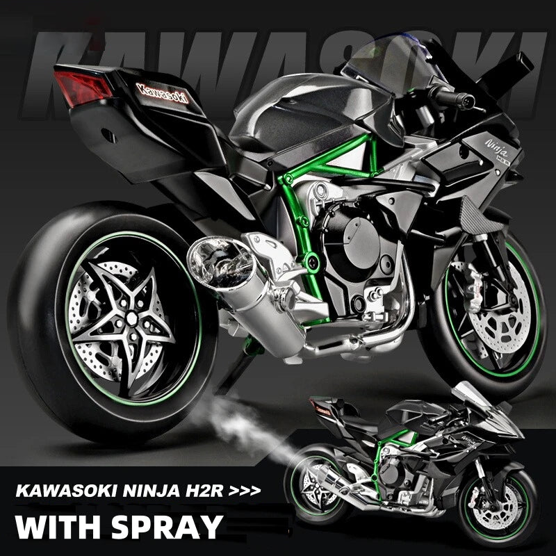 1:9 Kawasaki H2R With Spray Alloy Die Cast Motorcycle Model Toy Vehicle Collection Sound and Light Off Road Autocycle Toys Car
