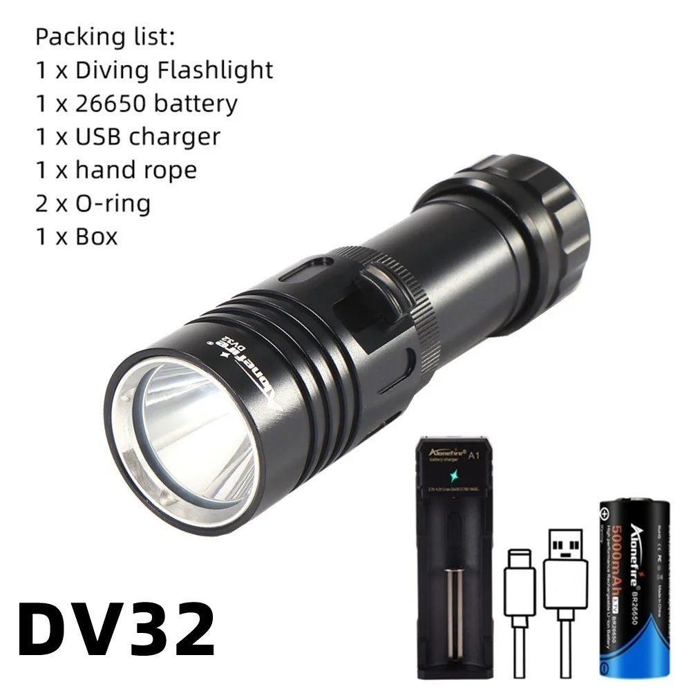 12W Underwater Diving Flashlight Rechargeable LED Torch