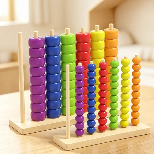 Wooden Colour Sorting Bead Stacking and Counting Game