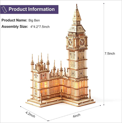 3D Wooden Puzzle Game Big Ben,Tower Bridge for Children Adult Gift DIY With Light