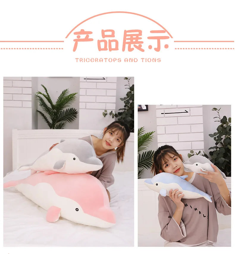 Kawaii Dolphin Plush Toy Soft Stuffed Doll for Kids Birthday Gift Large Cuddly Pillow Cute Plushie for Girls Super Soft Short