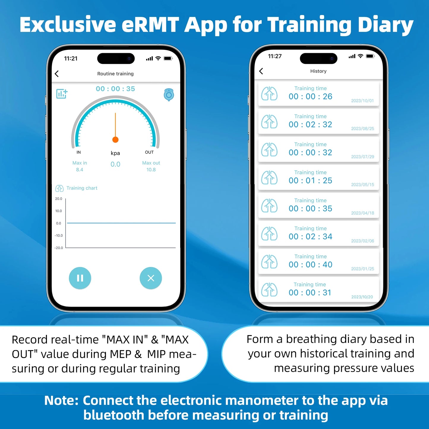 Breathing Exercise Device with Digital Manometer Lung Exerciser Device Respiratory Muscle Trainer Improve Lung Capacity with App