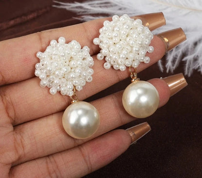 rendy White Spherical Imitation Pearl Drop Earrings