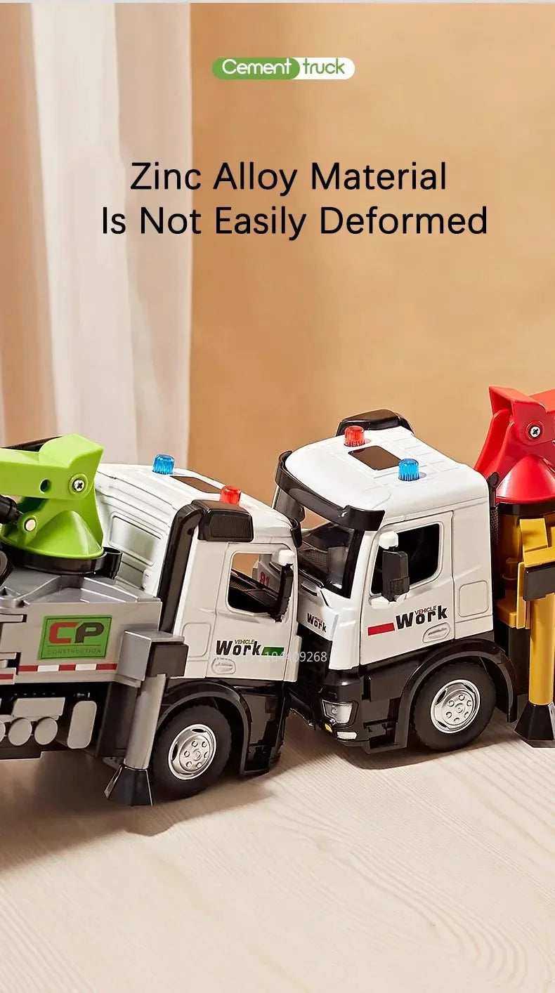 1:24 Scale Watering Cement Dump Trucks Model Garbage Truck Toy Car Sound Light Doors Opened Engineering Vehicles  Gifts