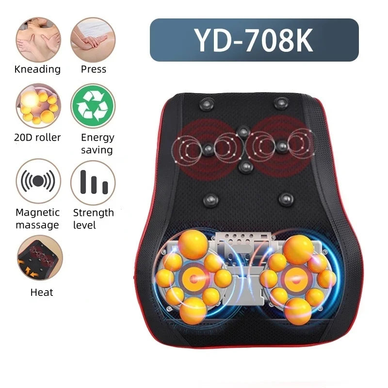 Electric Shiatsu Massage Pillow Neck Airbag Traction Body Massager Car with Heating and Vibration Function