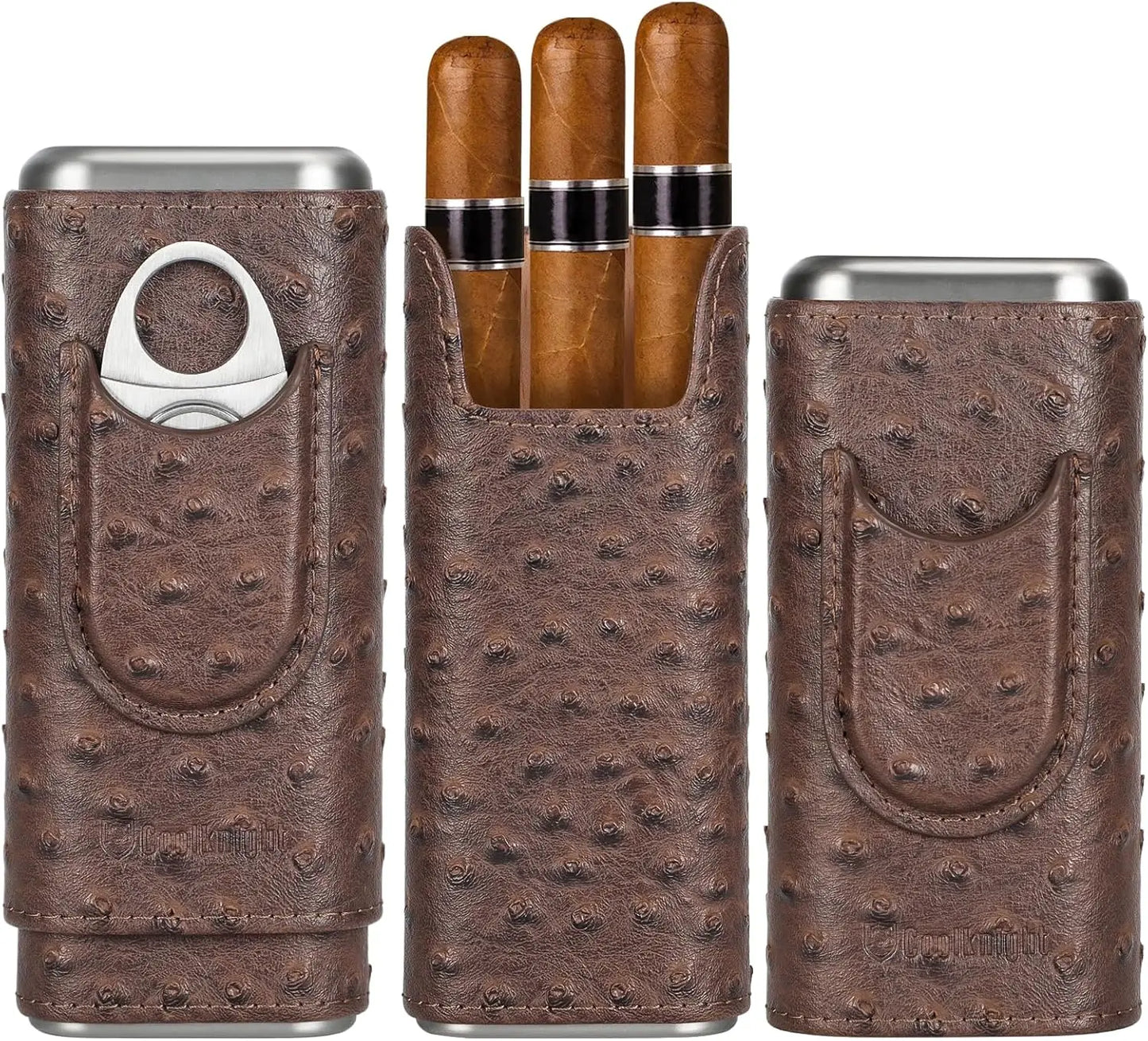 Leather Cigar Case, Cedar Wood Lining Travel Humidors for Cigars, Cigar Accessories Include Stainless Steel Cigar Cutter