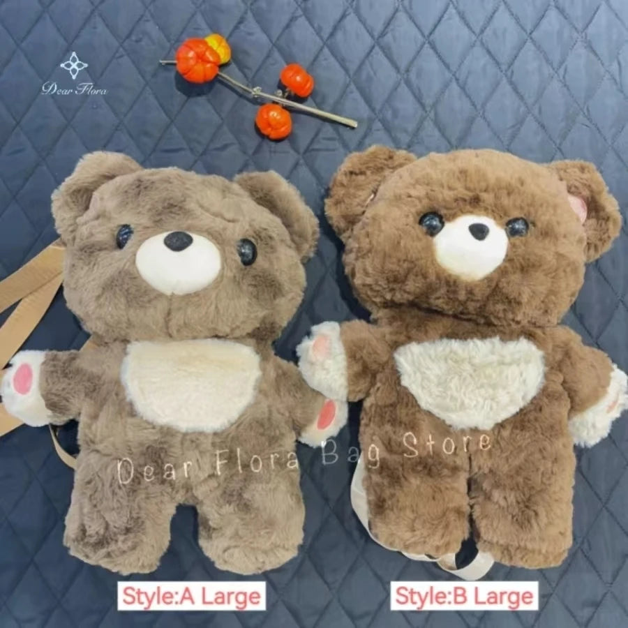 Y2K Cute Brown Bear Plush Backpack Soft Shoulder Bag