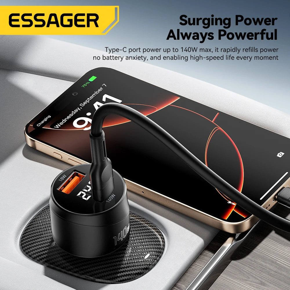 140W USB C Car Charger PD 3.1 QC 4.0 Fast Charging USB A + Type C Adapter for Laptop & Phone