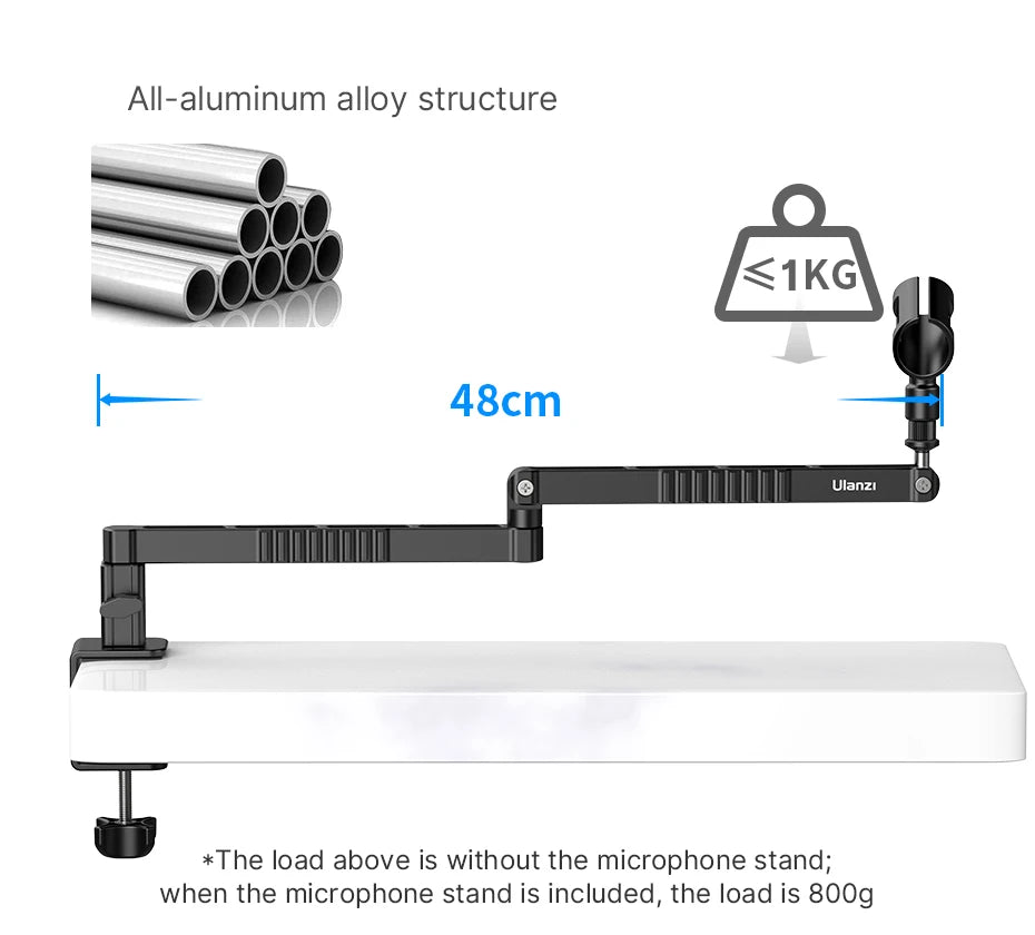 Low Profile Microphone Arm with Cable Channels Desk Clamp 360° Rotatable Foldable for Streaming Recording