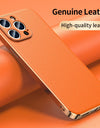 Genuine Cowhide Leather Phone Case for iPhone 16 15 14 Pro Max 14 Plus Plating Shockproof Lens Protection Back Cover