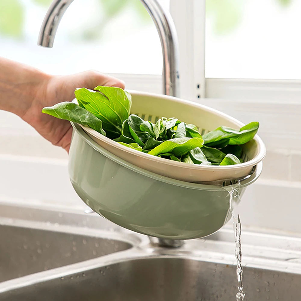 Kitchen Fruit Tray Removable Double Layer Fruit Vegetable Basin Draining Basket Creative Household Washing Basket Kitchen Tool