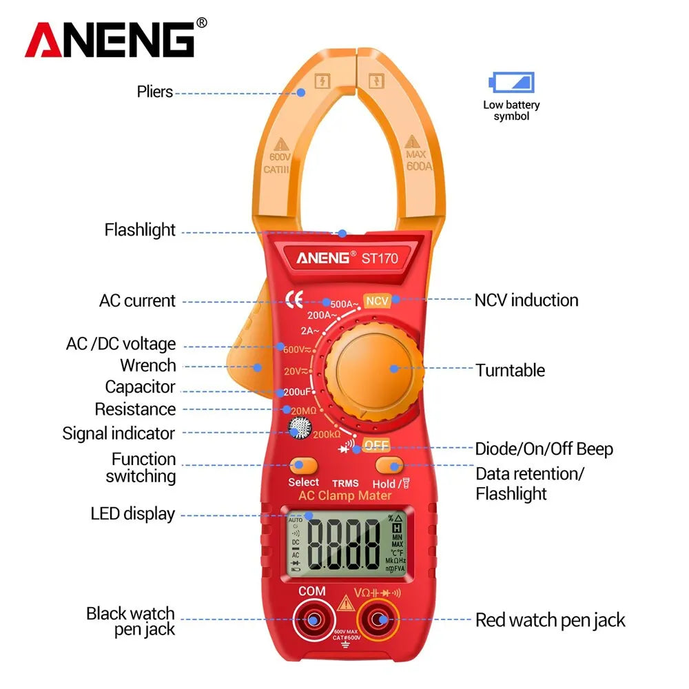 Clamp Meter Multimeter With HD Backlight Display Screen Mini Amperimetric Clamp Tester Noncontact Electrician Tools