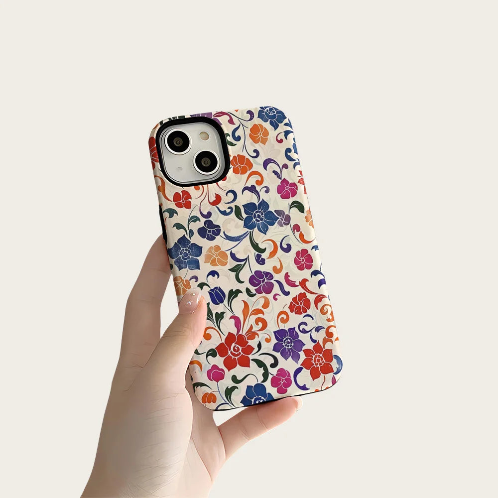 Flower Flora Green Leafs 2 in 1 Phone Case for iPhone 16 15 Pro Max 16 Plus Double Deck Shockproof Protective Cover