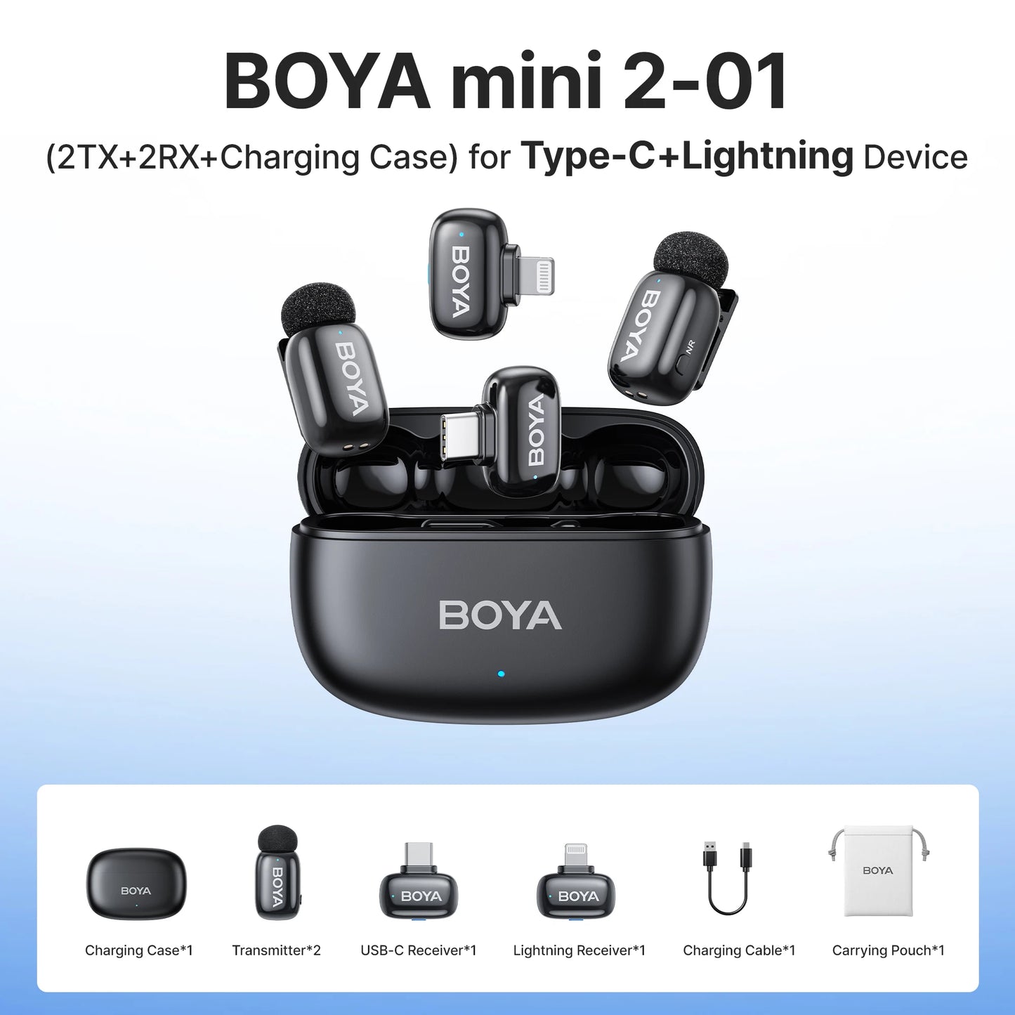 Mini 2 Wireless Lavalier Lapel Mini Microphone Noise Reduction for iPhone 6-17 USB-C Android SmartPhone PC Live Streaming