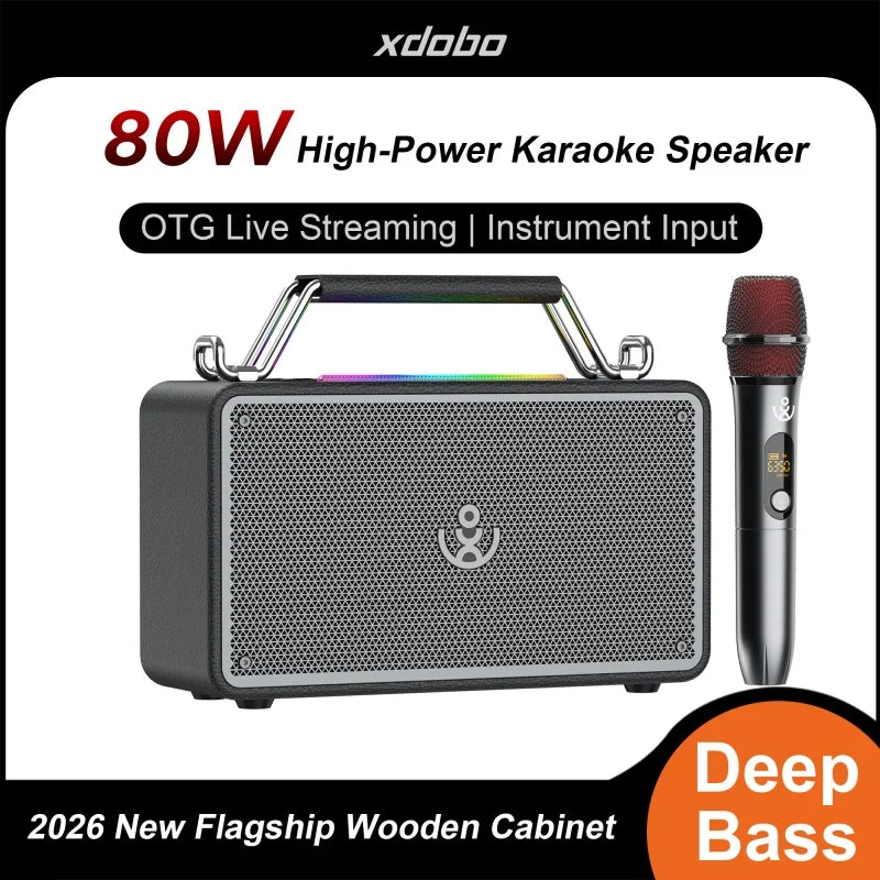 Bold Mini Portable Outdoor 80W High-Power Karaoke Speaker with 1 Microphone and Heavy Bass for Parties and Camping