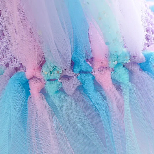 Pastel Mermaid Princess Tutu Dress with Flower Headband Party Costume