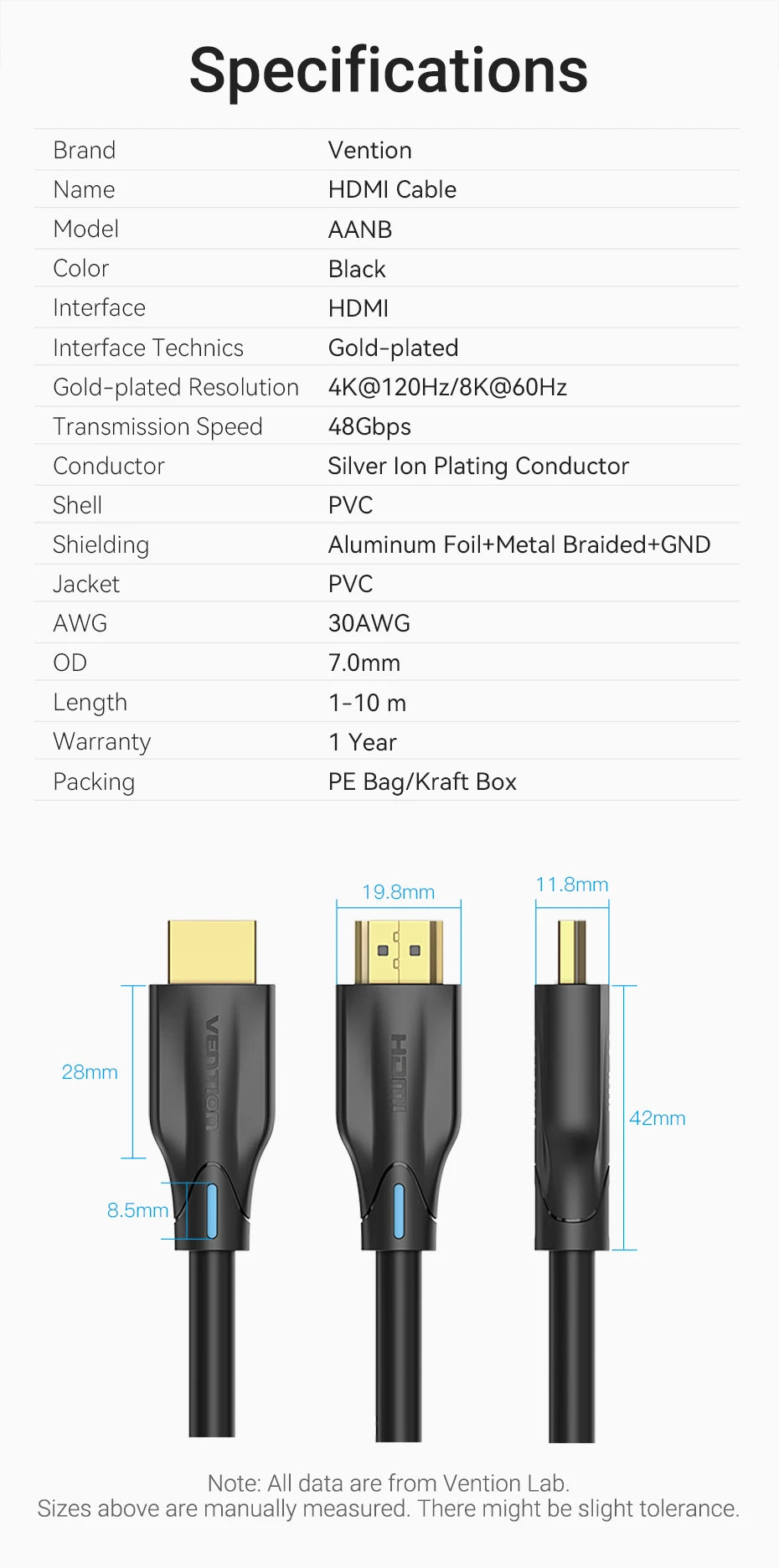 HDMI-Compatible 2.1 Cable Ultra High Speed 8K@60Hz 4K@120Hz Certified Cord for PS5 Xiaomi TV Box Dolby Vision HDCP 2.3