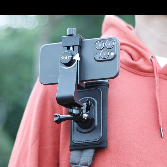 360 Degree Rotary Mobile Phone Backpack Clip Holder for Smartphones CellPhone Chest Shoulder Fixed Mount for iPhone 14