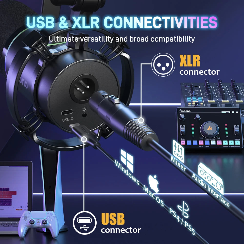 XLR\USB Dynamic Microphone For Gaming Recording Streaming Youtube Metal Mic With Software Tap-to-Mute Gain Knob PD200X